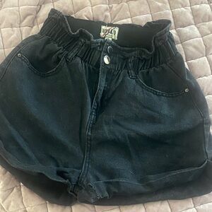 High Waist Black Denim Shorts